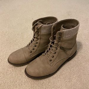 JustFab Tan Lace Up Combat Boots